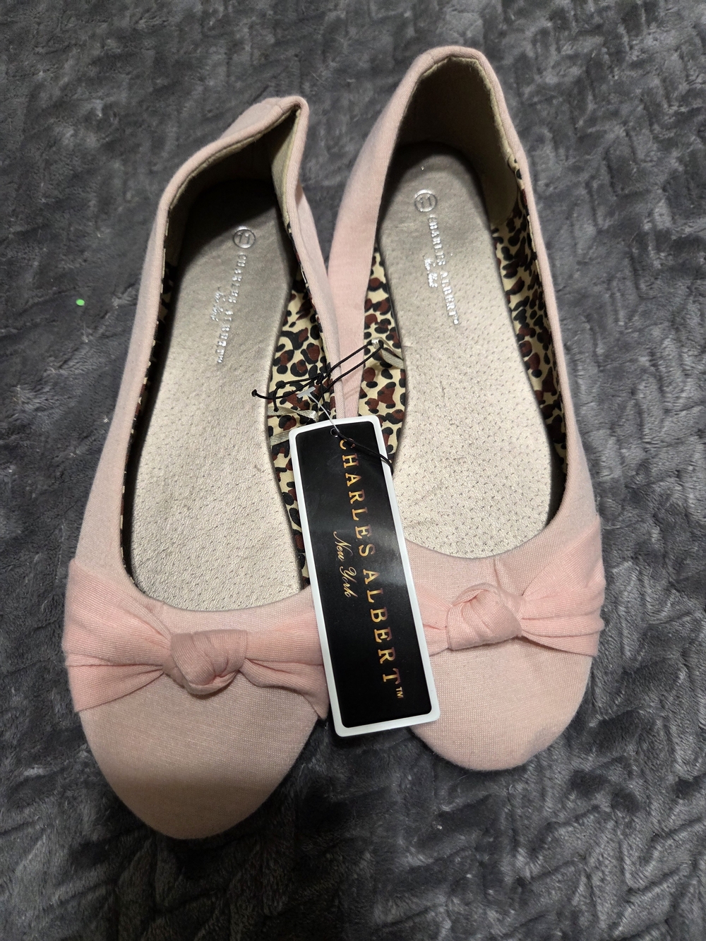 Charles Albert Blush Pink Bow Ballet Flats